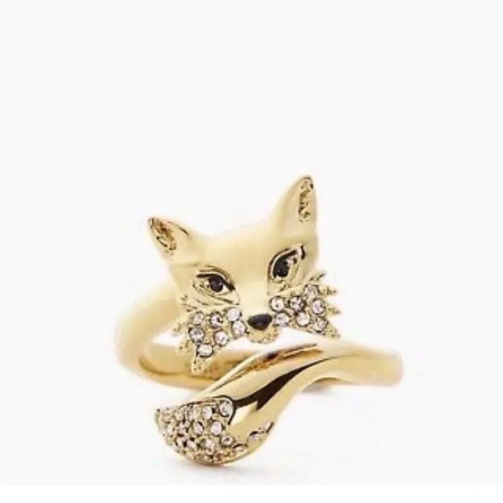 kate spade gold fox ring with crystal accents